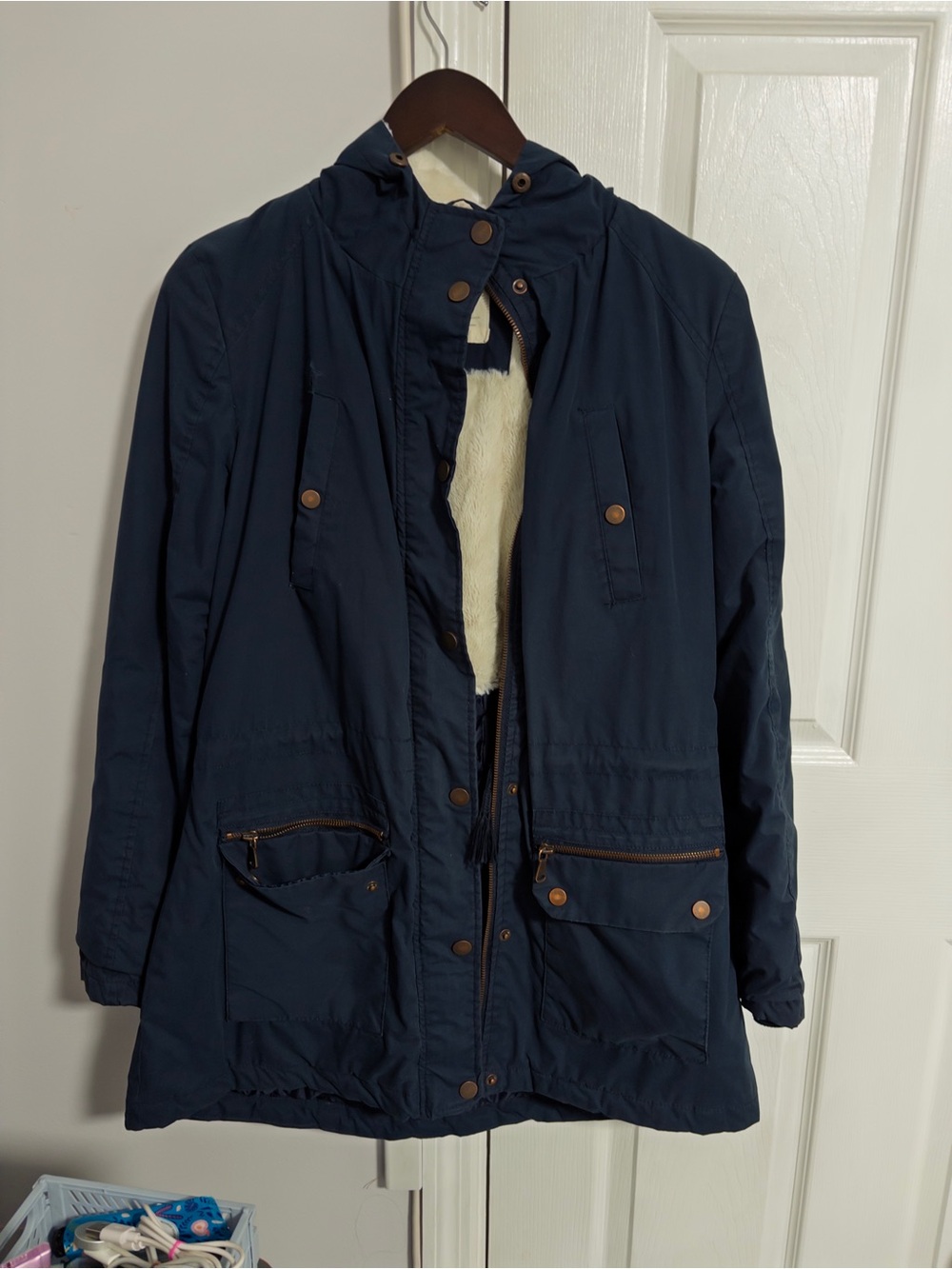 YMI Navy Hooded Utility Parka with Faux Fur Lining